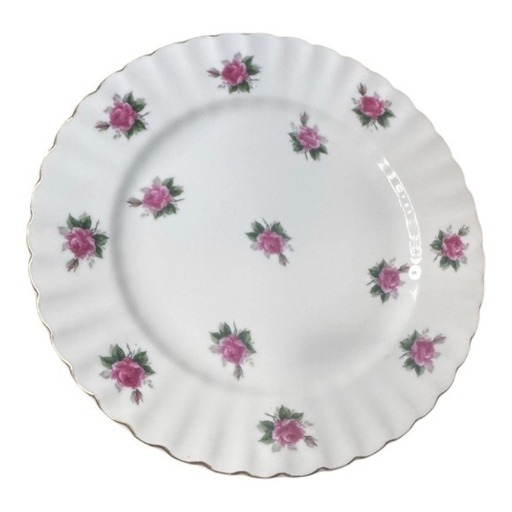 Vintage 1950s Bond Ware Hand Painted Porcelain 10” Inch Dinner Plate Pink Roses